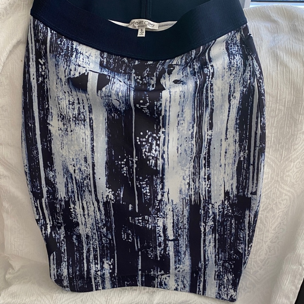 Margaret O'Leary Navy and White Pencil Skirt